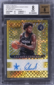 2020-21 Panini Select "Youth Explosion Signatures" Gold Prizm #YES-AED Anthony Edwards Signed Rookie Card (#07/10) - BGS NM-MT 8/BGS 8